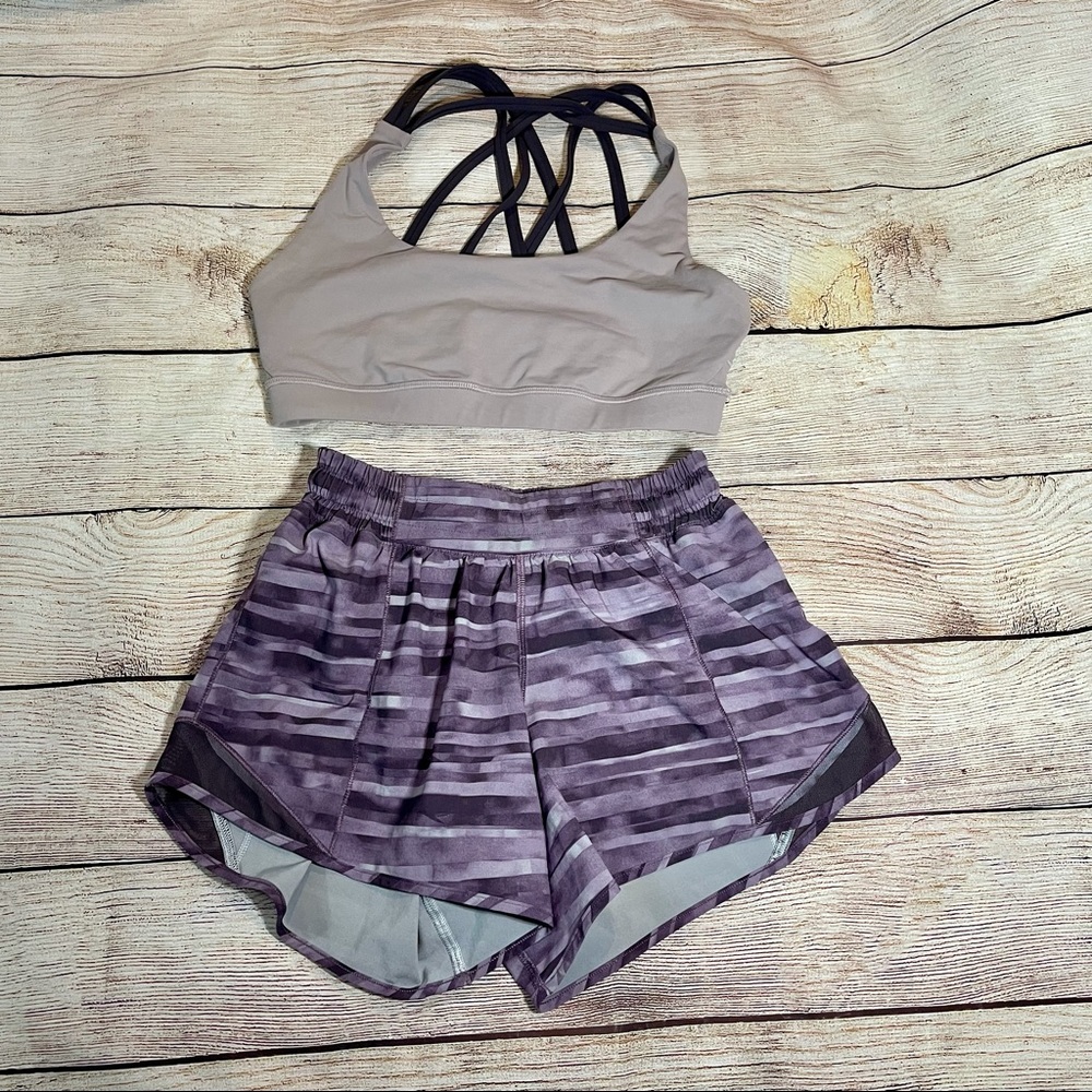 Lululemon purple lavender sports bra and shorts